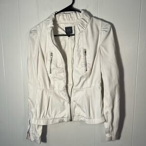 Armani exchange white cotton linen-look full zip moto jacket size XS